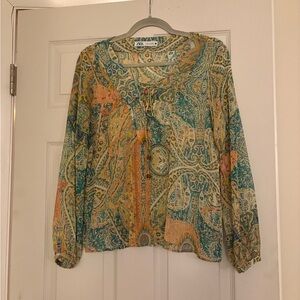Zara Women's Paisley Blouse - Teal and Orange